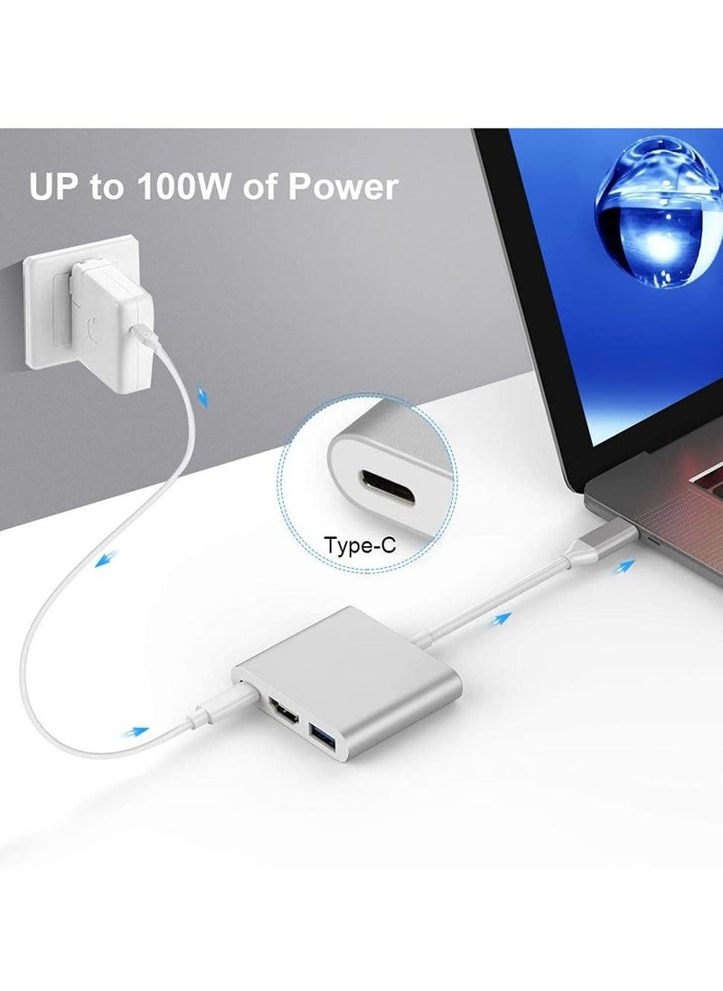 BGM - USB C to HDMI Multiport Adapter 3-in-1 Type-C Hub with Thunderbolt 3 to HDMI 4K Output, USB 3.0 Port, PD Quick Charging Port – Digital AV Adapter for MacBook Pro, MacBook Air, Projectors, Monitors - Image 1