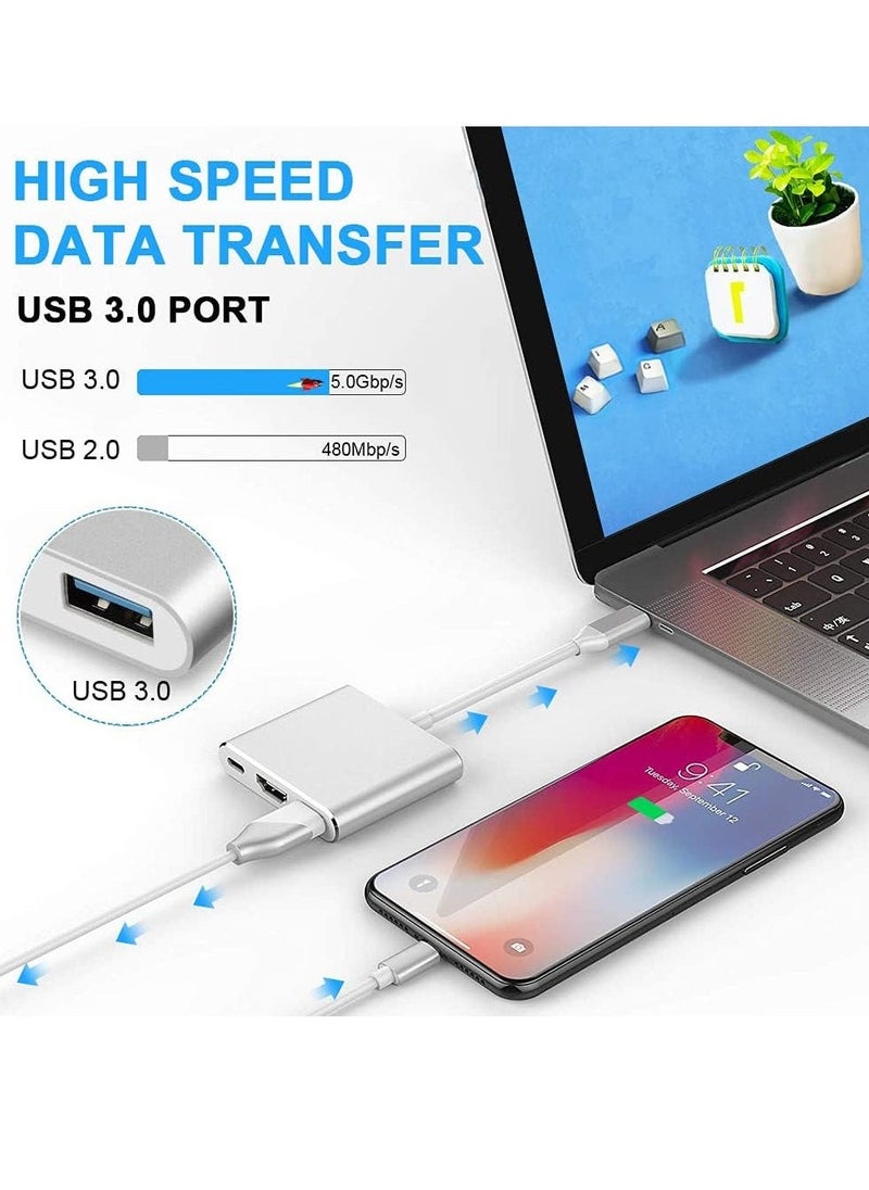 BGM - USB C to HDMI Multiport Adapter 3-in-1 Type-C Hub with Thunderbolt 3 to HDMI 4K Output, USB 3.0 Port, PD Quick Charging Port – Digital AV Adapter for MacBook Pro, MacBook Air, Projectors, Monitors - Image 1
