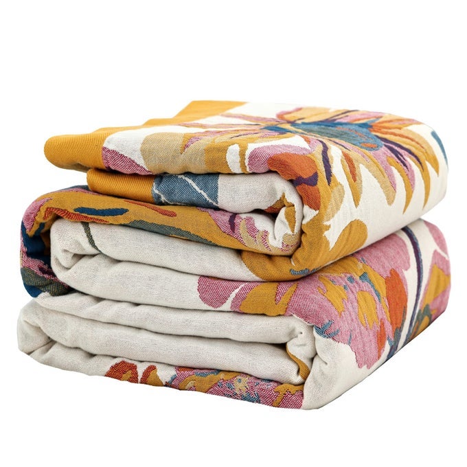 BOHO THROW BLANKET 100 ORGANIC COTTON BREATHABLE ULTRA SOFT BED COVER 50 X 60 THROW ALL SEASON RUSTIC FLORAL FARMHOUSE DECOR BLANKET FOR SOFA COUCH CHAIR AND GIFTBEIGE
