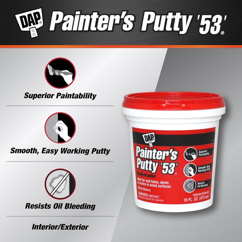 DAP Painter's Putty '53' - 16 oz White Interior/Exterior Putty for Nail Holes and Cracks - Image 2