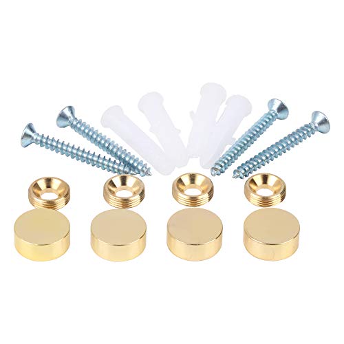 malleable TOPNIKE Mirror Screws, Brass Cap Decorative Mirror Nails, 0.6", Polished Gold, 4 Pack - Image 1