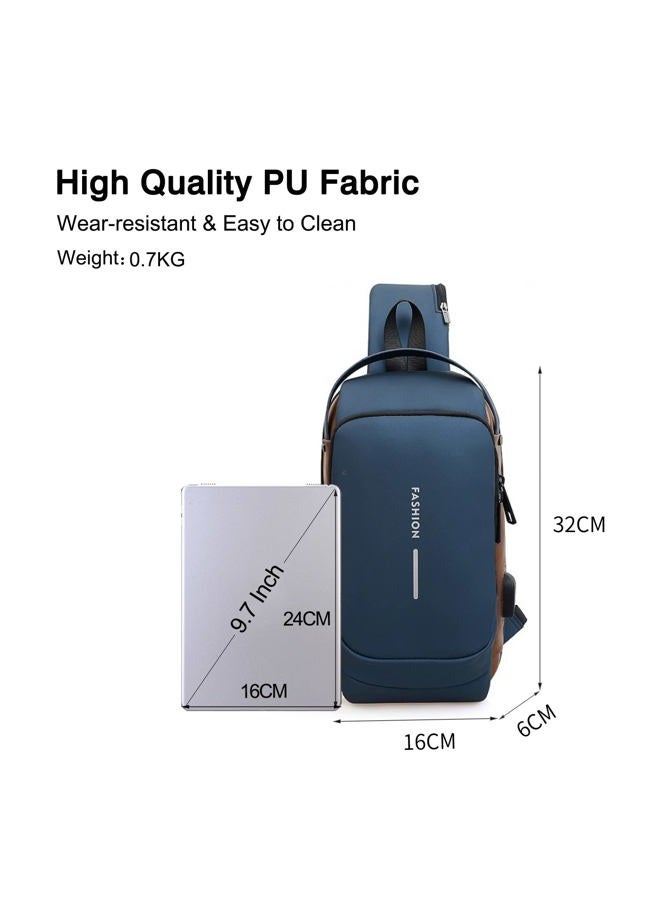 FANDARE Anti-theft Chest Bag Business Shoulder Bags Satchel Bag with USB for Men Travel Hiking Cycling Camping Excursion Waterproof Multi-Pockets Small Backpack, Blue, L, Shoulder strap - Image 3