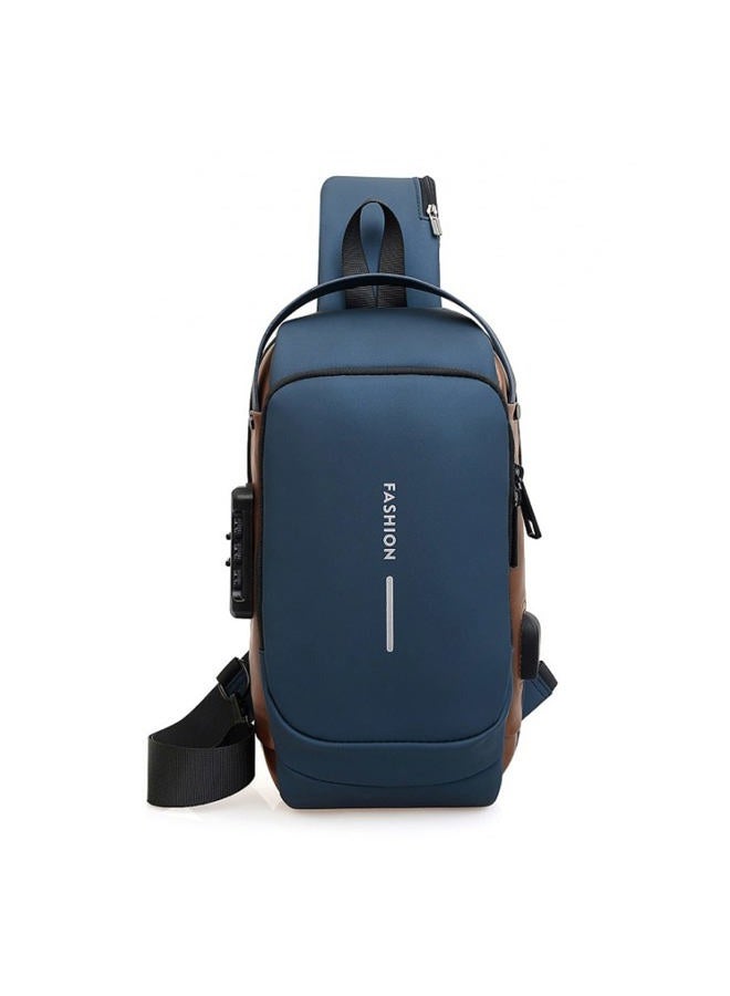 FANDARE Anti-theft Chest Bag Business Shoulder Bags Satchel Bag with USB for Men Travel Hiking Cycling Camping Excursion Waterproof Multi-Pockets Small Backpack, Blue, L, Shoulder strap - Image 1