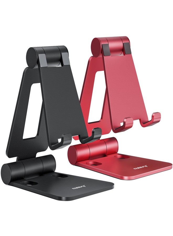 Nulaxy Dual Folding Phone Stand for Desk 2 Pack, Fully Adjustable Mobile Phone Holder Desktop Compatible with iPhone 16 15 14 13 12 11 Xs Xr X 8, HUAWEI, Samsung, All Smartphones, Black & Red - Image 1