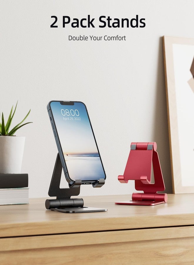 Nulaxy Dual Folding Phone Stand for Desk 2 Pack, Fully Adjustable Mobile Phone Holder Desktop Compatible with iPhone 16 15 14 13 12 11 Xs Xr X 8, HUAWEI, Samsung, All Smartphones, Black & Red - Image 2