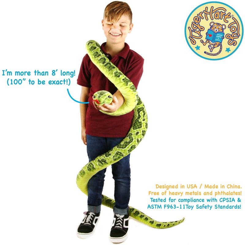TigerHart Gustavo The Green Anaconda  100 Inch Stuffed Animal Plush - Image 3