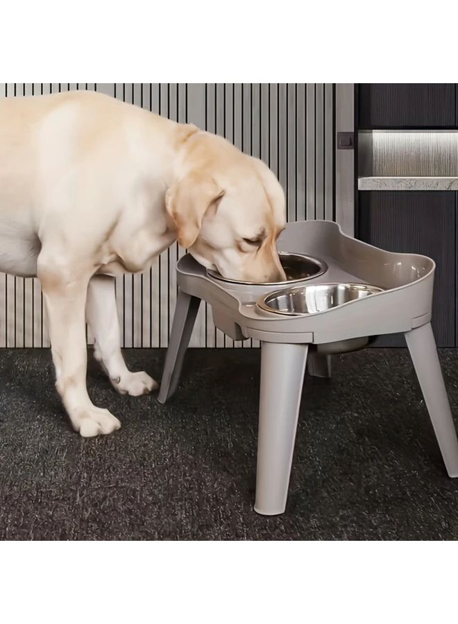 Elevated Anti Vomiting Pet Bowls For Cats And Dogs 2 Stainless Steel Bowls Ergonomic Design Adjustable Height Food And Water Indoor Use Gray Base - Image 1