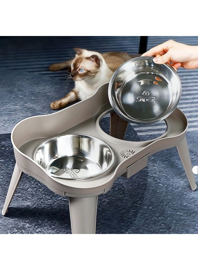 Elevated Anti Vomiting Pet Bowls For Cats And Dogs 2 Stainless Steel Bowls Ergonomic Design Adjustable Height Food And Water Indoor Use Gray Base - Image 5