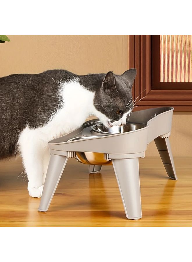 Elevated Anti Vomiting Pet Bowls For Cats And Dogs 2 Stainless Steel Bowls Ergonomic Design Adjustable Height Food And Water Indoor Use Gray Base - Image 3