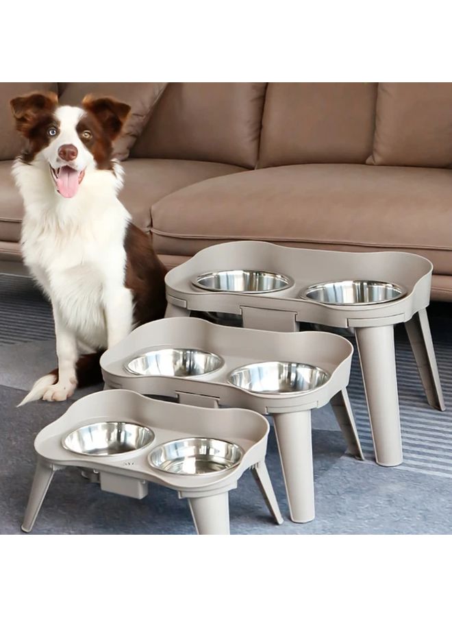 Elevated Anti Vomiting Pet Bowls For Cats And Dogs 2 Stainless Steel Bowls Ergonomic Design Adjustable Height Food And Water Indoor Use Gray Base - Image 4