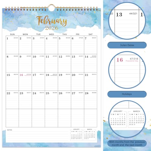 Indeme 2026 Calendar - 2026 Wall Calendar - Large Calendar 2026, 12" x 17", Jan 2026 - Dec 2026, Twin-Wire Binding, Hanging Hook, Blocks and Julian Dates - Colorful Waterink - Image 4