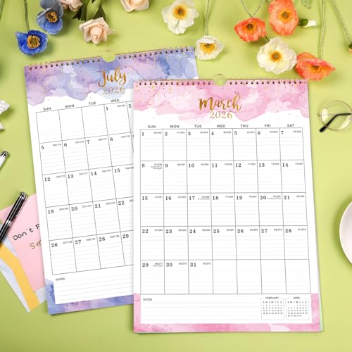 Indeme 2026 Calendar - 2026 Wall Calendar - Large Calendar 2026, 12" x 17", Jan 2026 - Dec 2026, Twin-Wire Binding, Hanging Hook, Blocks and Julian Dates - Colorful Waterink - Image 2