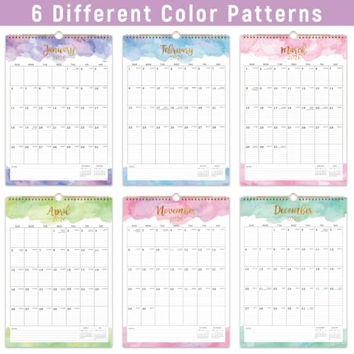 Indeme 2026 Calendar - 2026 Wall Calendar - Large Calendar 2026, 12" x 17", Jan 2026 - Dec 2026, Twin-Wire Binding, Hanging Hook, Blocks and Julian Dates - Colorful Waterink - Image 5