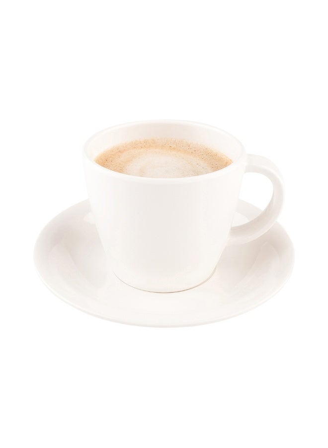 Restaurantware Voga 10 Ounce Tea Cups With Saucers, 10 Premium Coffee Cups With Saucers - Top Rack Dishwashable, Serve Lattes, Mochas, Or Teas, White Melamine Cups With Saucers, For Homes or Cafes  - Image 2