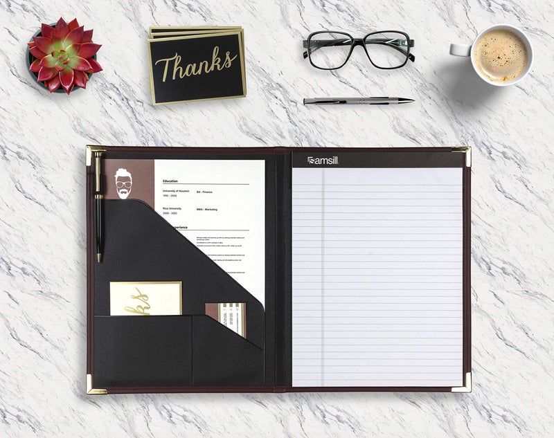 Samsill Classic Collection Business Portfolio - Executive Padfolio for Resume & Document Organizer - 8.5 by 11-Inch Legal Pad, Faux Leather with Brass Corners (Burgundy) - Image 3