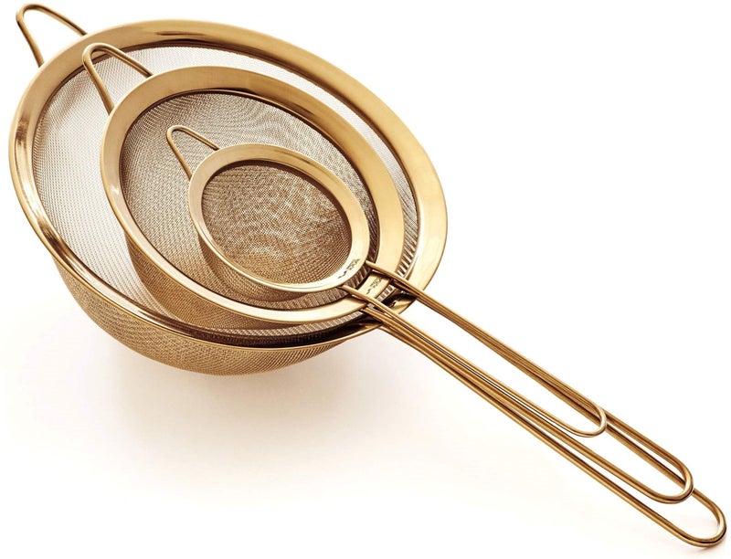 Proto Future Proto Future Strainer Set Fine Mesh  Premium 304 Stainless Steel 188  8 55 and 33 Sturdy Kitchen Strainers Gold
