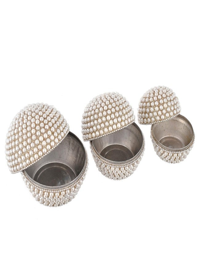 Craftam Aluminium Roud Shape Decorative Earring Box for Storage Jewellery Women Accessory Kumkum Box/Sindur Box/Sindoor Dani/Sindoor Dabbi - Set of 3 - Image 3