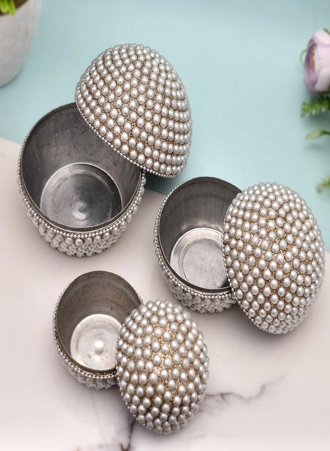 Craftam Aluminium Roud Shape Decorative Earring Box for Storage Jewellery Women Accessory Kumkum Box/Sindur Box/Sindoor Dani/Sindoor Dabbi - Set of 3 - Image 2