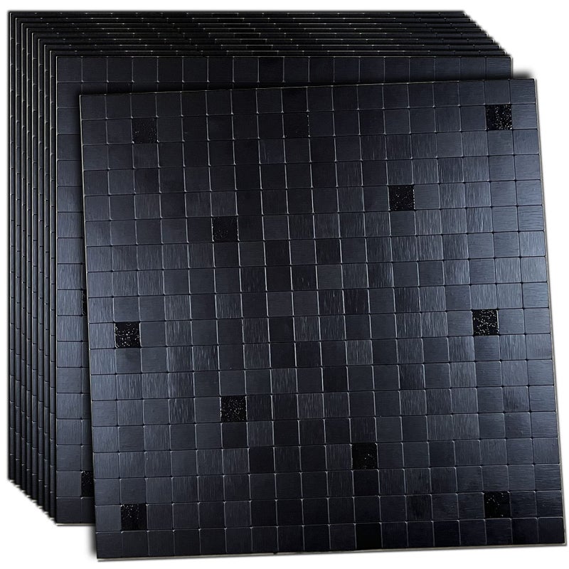 XUANINY 10Piece SelfAdhesive Metal Backsplash Peel and Stick Tile for Kitchen Brushed Aluminium Surface backsplash 1173x117310 Black Brushed