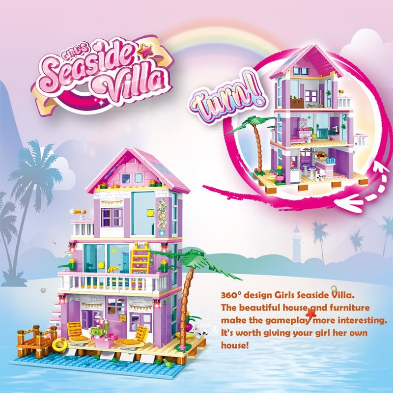 PUSITI Girls Building Blocks House Toys 573 Pieces Seaside Beach Villa Friends Building Set Educational Holiday Cottage Construction Bricks Toys - Image 3