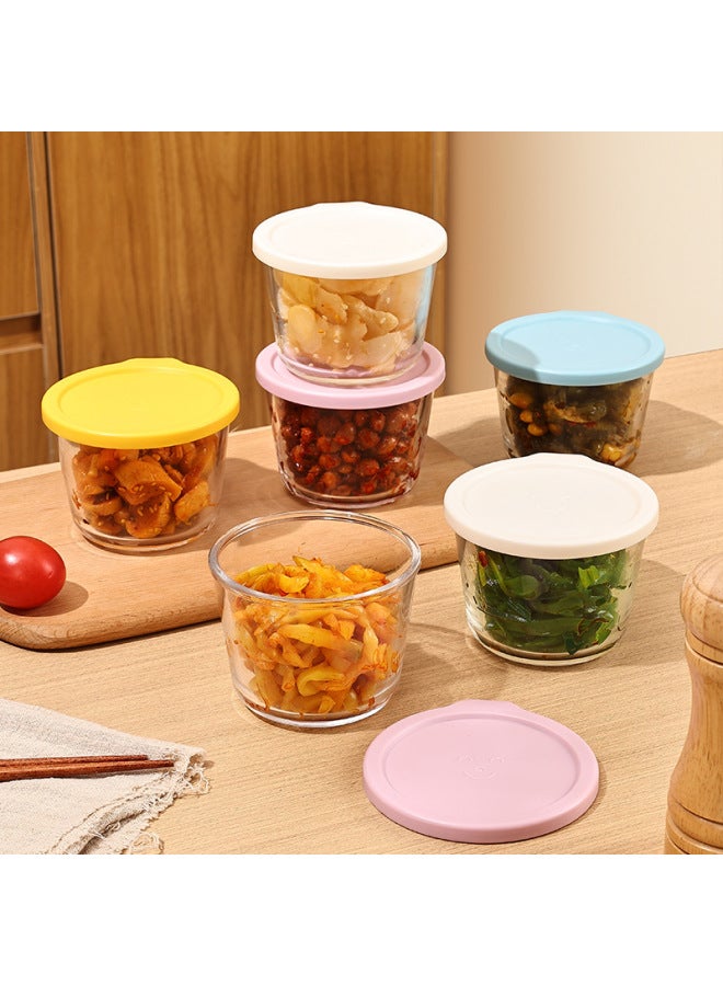 Microwave Oven Special Round Fresh-keeping Box High Borosilicate Glass Pickle Sealed Jar Refrigerator Fruit And Vegetable Storage Jar-Specifications:Sky Blue Vertical Pattern Pickled Jar  - Image 4