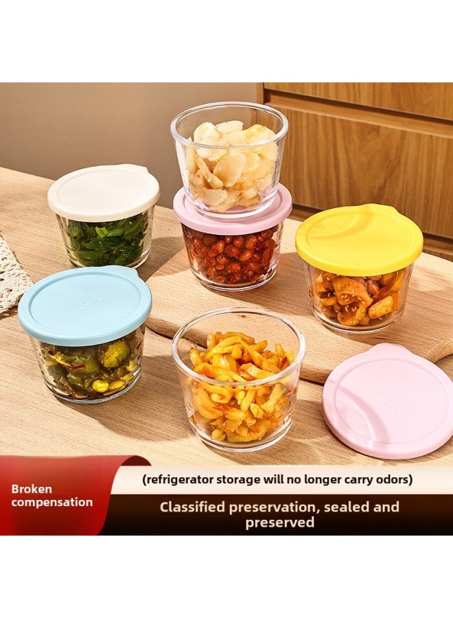 Microwave Oven Special Round Fresh-keeping Box High Borosilicate Glass Pickle Sealed Jar Refrigerator Fruit And Vegetable Storage Jar-Specifications:Sky Blue Vertical Pattern Pickled Jar  - Image 3