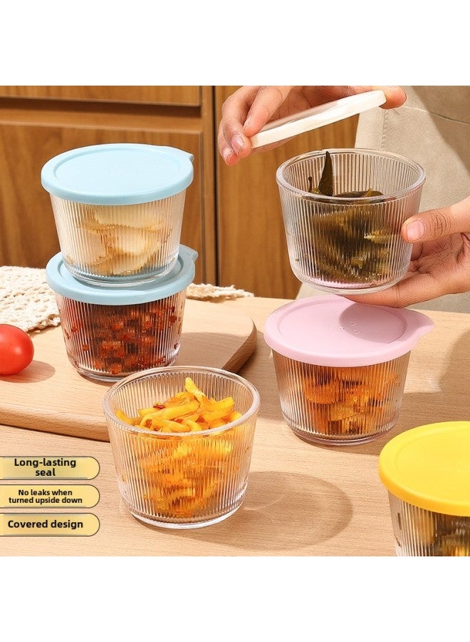 Microwave Oven Special Round Fresh-keeping Box High Borosilicate Glass Pickle Sealed Jar Refrigerator Fruit And Vegetable Storage Jar-Specifications:Sky Blue Vertical Pattern Pickled Jar  - Image 5