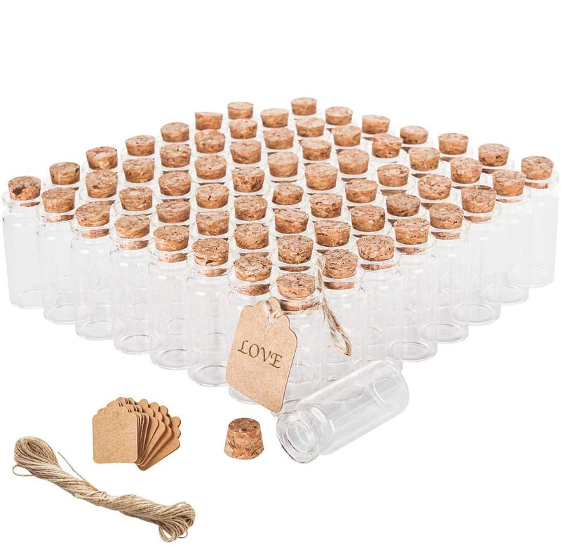 Brajttt 64PCS Cork Stoppers Glass Bottles, DIY Decoration Small Tiny Glass Jars Favors,Mini Vials Cork,10ml Storage Container for Art Crafts for Wedding Party Supplies - Image 1