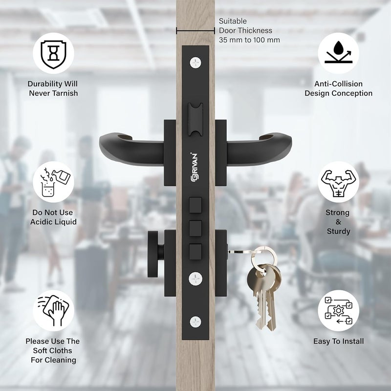 GRIVAN Deluxe Door Locks for Main Door Mortise Door Lock Set with 3 Brass Keys Bedroom Door Lock Handle Lock for HomeOfficeHotel Antique Finish 2 Years Warranty - Image 3