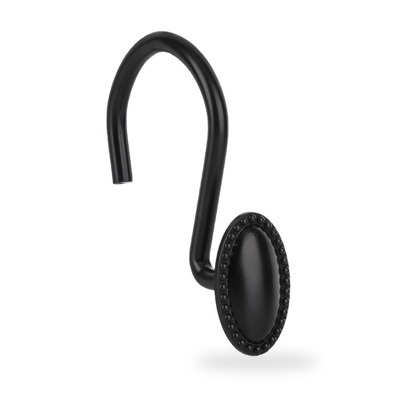 iToplin Shower Curtain Hooks, Set of 12, Black, Zinc, Rust Resistant, Decorative, Matte Black, Regular Size, Suitable for Standard Straight or Curved Shower Curtain Poles - Image 1