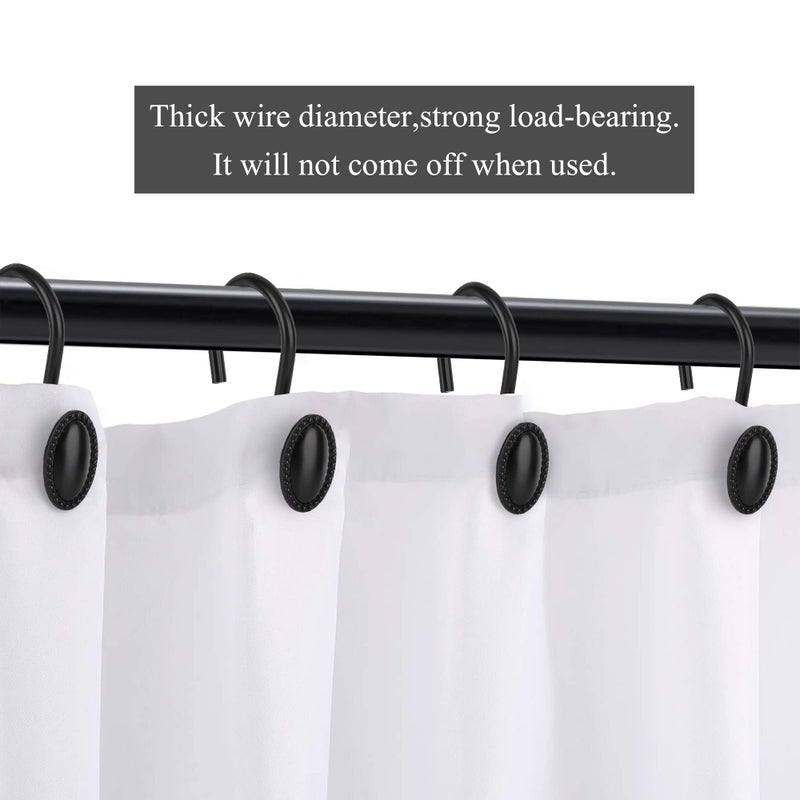 iToplin Shower Curtain Hooks, Set of 12, Black, Zinc, Rust Resistant, Decorative, Matte Black, Regular Size, Suitable for Standard Straight or Curved Shower Curtain Poles - Image 3