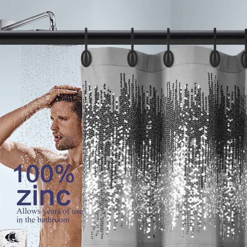 iToplin Shower Curtain Hooks, Set of 12, Black, Zinc, Rust Resistant, Decorative, Matte Black, Regular Size, Suitable for Standard Straight or Curved Shower Curtain Poles - Image 4