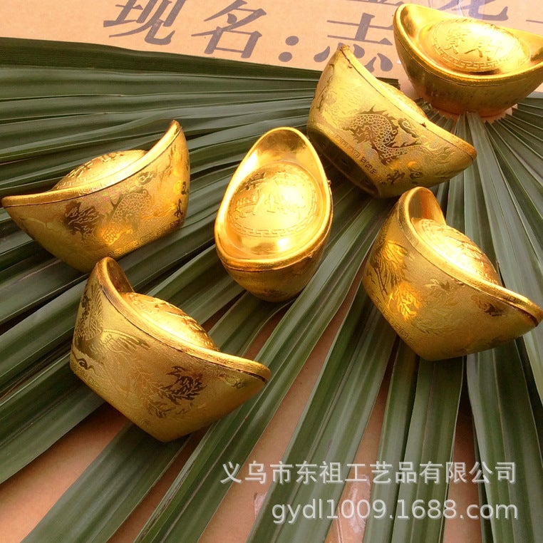 Dragon And Phoenix Ingot Ornaments Candy Box Stage Props Living Room Plastic Gold Ingot Hollow Ingot Ornaments - Image 1