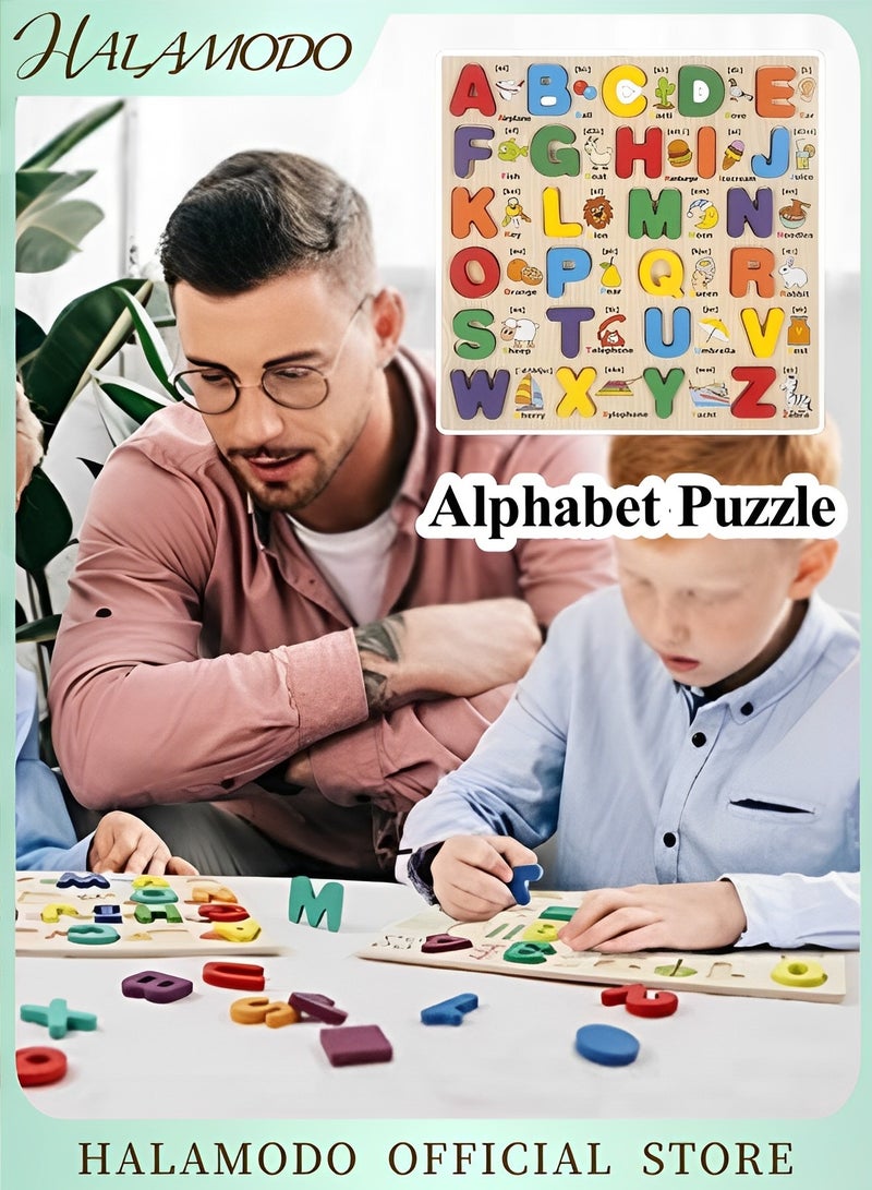 هالامودو لعبة أحجية الحروف الأبجدية الخشبية أحجية الحروف الأبجدية أحجية فرز الحروف الأبجدية كتل لوحة مونتيسوري لعبة مطابقة بانوراما تعليمية تعليمية مبكرة هدية للأطفال في سن ما قبل المدرسة - Image 1