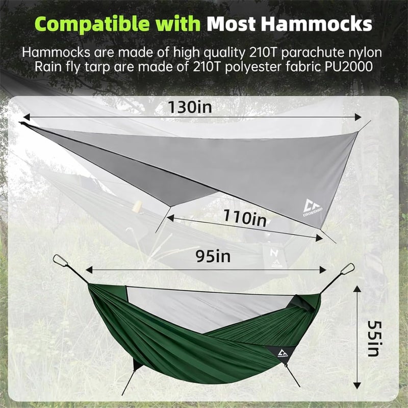 CROSSHIP Camping Hammock with Mosquito Net and RainFly Tarp - 2 Person Hammock, Portable Parachute Nylon Hammock for Outdoor, Hiking, Backpacking, Backyard, Travel (Up to 500lbs) - Forest Green - Image 2