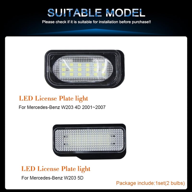 QASULER 2Pcs LED License Plate Light for W203 - Image 3