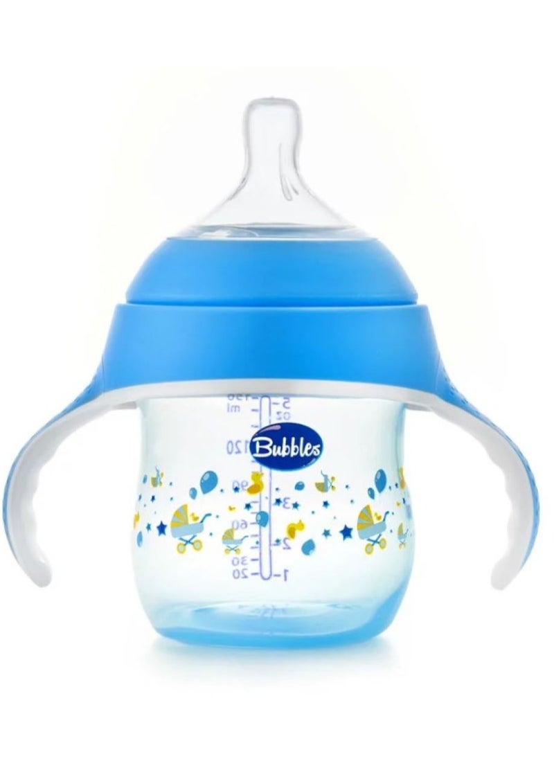 Bubbles - Bubbles Natural Feeding Bottle 150 ml with handle (3+ Months)-Blue, Multishape - Image 1