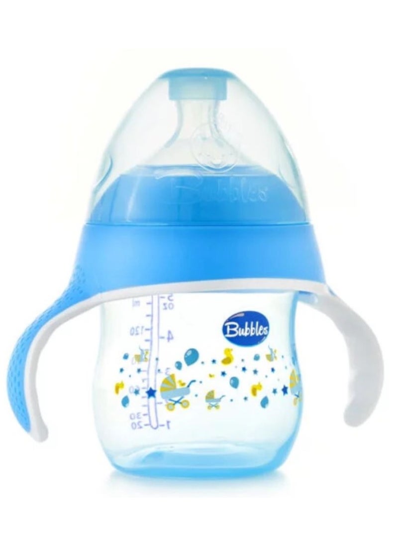 Bubbles - Bubbles Natural Feeding Bottle 150 ml with handle (3+ Months)-Blue, Multishape - Image 1