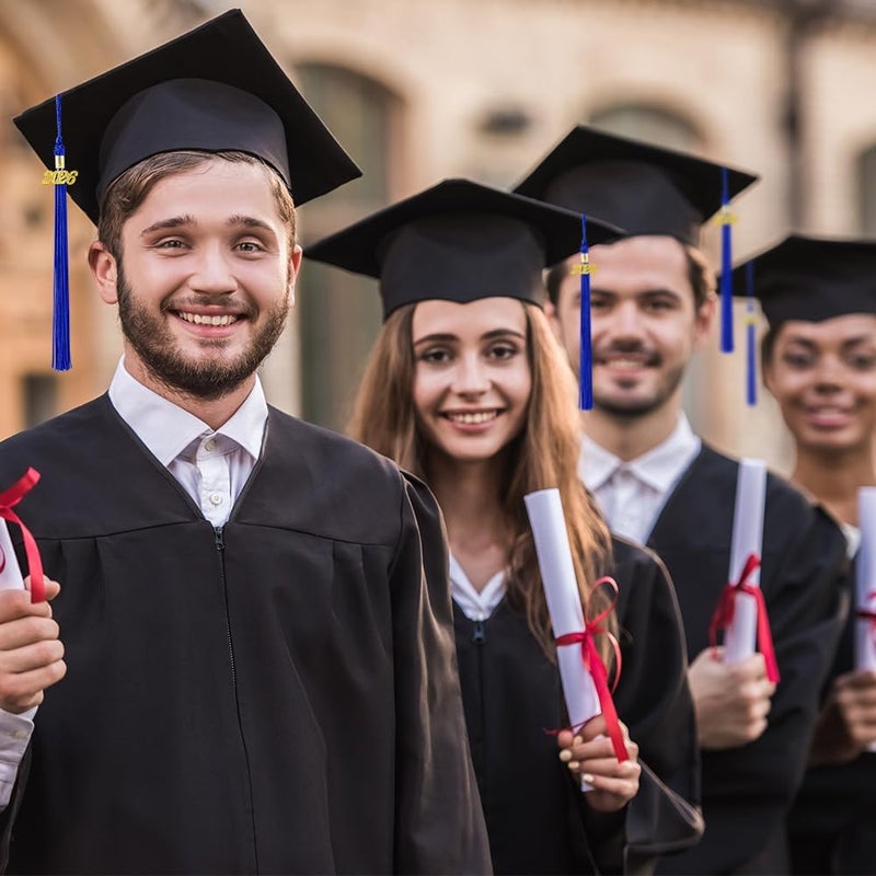 شرابة التخرج 2026، شرابة التخرج 2026، شرابات قبعة التخرج الأكاديمية 2026 مع قلائد تاريخية ذهبية للخريجين، زينة قبعة التخرج للخريجين، أزرق - Image 2