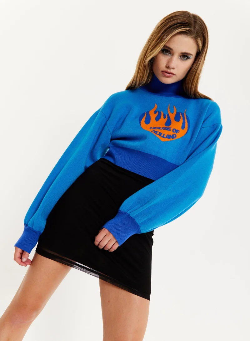 house of holland Flame Heart Logo Jumper In Blue