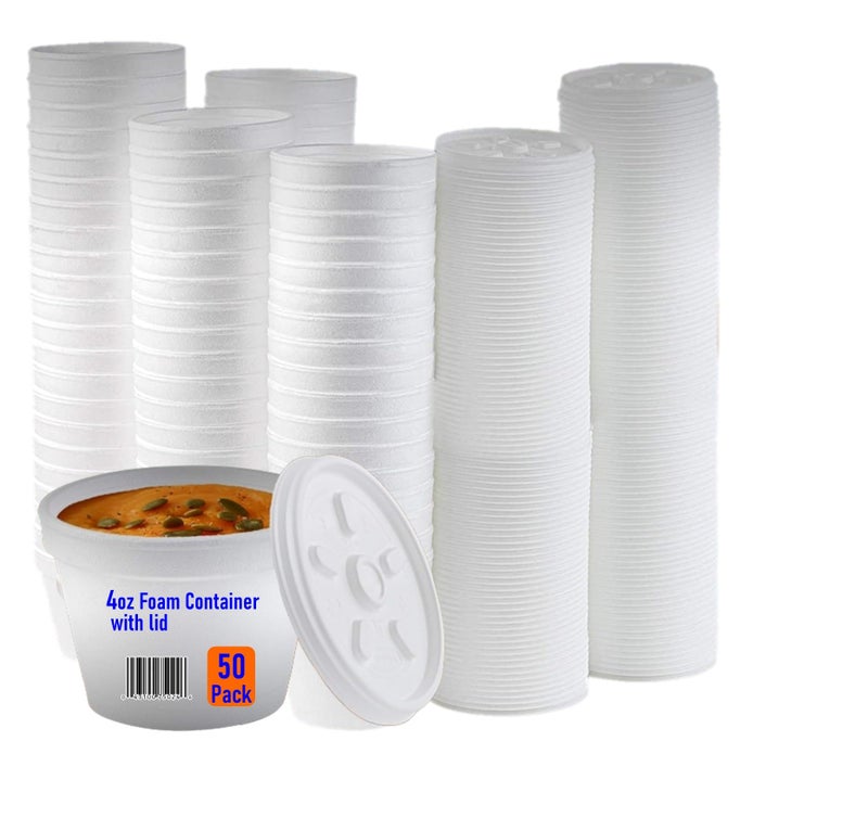 Mr. Miracle Mr Miracle Foam Bowl with Lid for Hot and Cold Foods â€“ 4 Ounce Disposable Soup Container with Vented Lid, Great for Ice Cream, Yogurt, Soup, Takeout [50 pack] - Image 1
