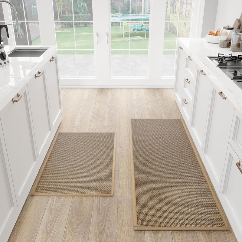 SUMLANS Kitchen Mat Set of 2 PCS, Cushioned Non Slip Rugs for Kitchen Floor, Absorbent Runner Comfort Standing Mats Washable for Kitchen, Office, Home (Brown, 17.3"x47"+17.3"x30") - Image 1