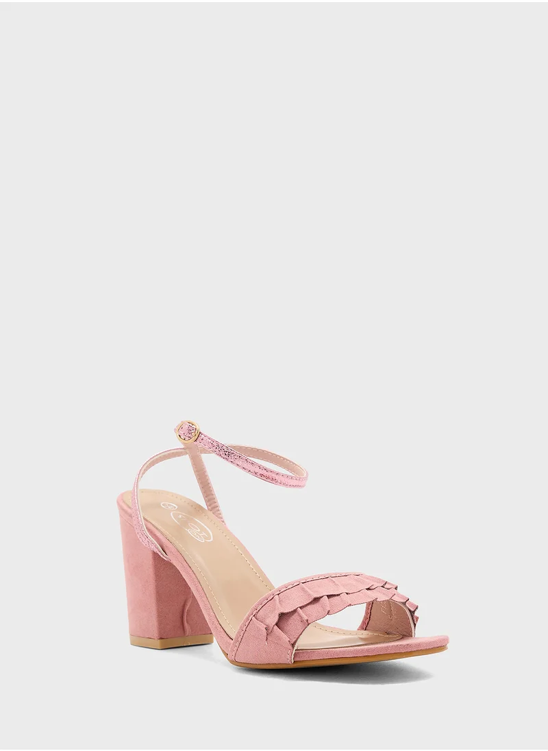 Ginger Block Heel Sandal With Frill Detail