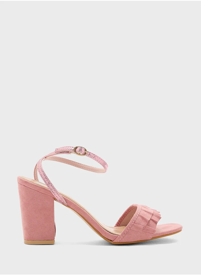 Ginger Block Heel Sandal With Frill Detail