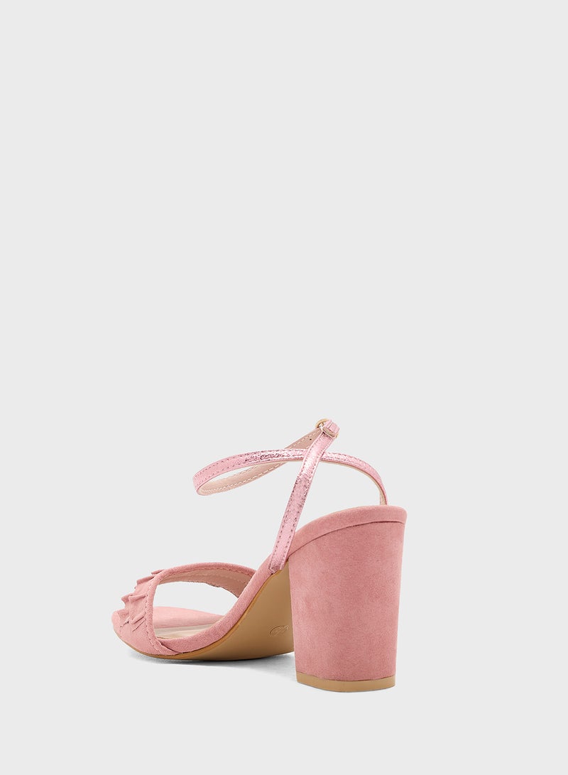 Ginger Block Heel Sandal With Frill Detail  - Image 3