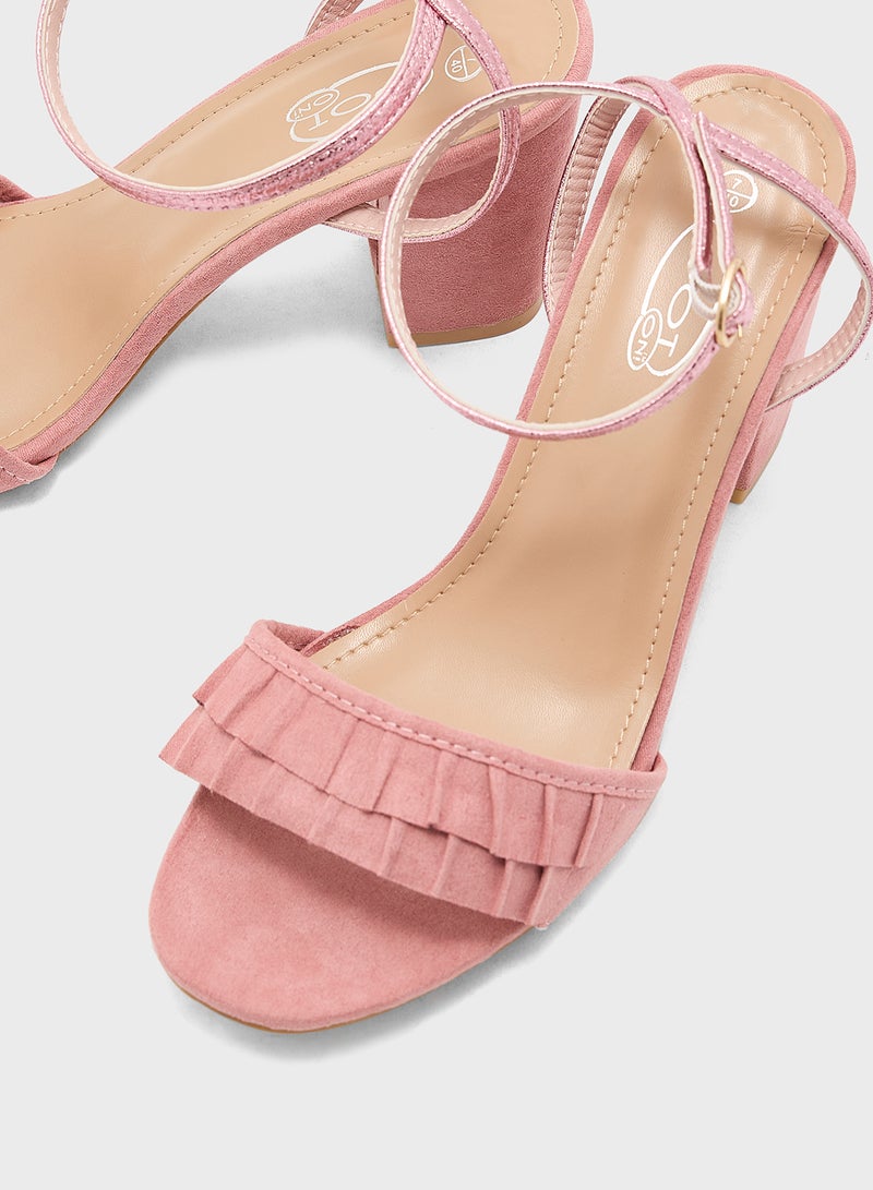 Ginger Block Heel Sandal With Frill Detail  - Image 4
