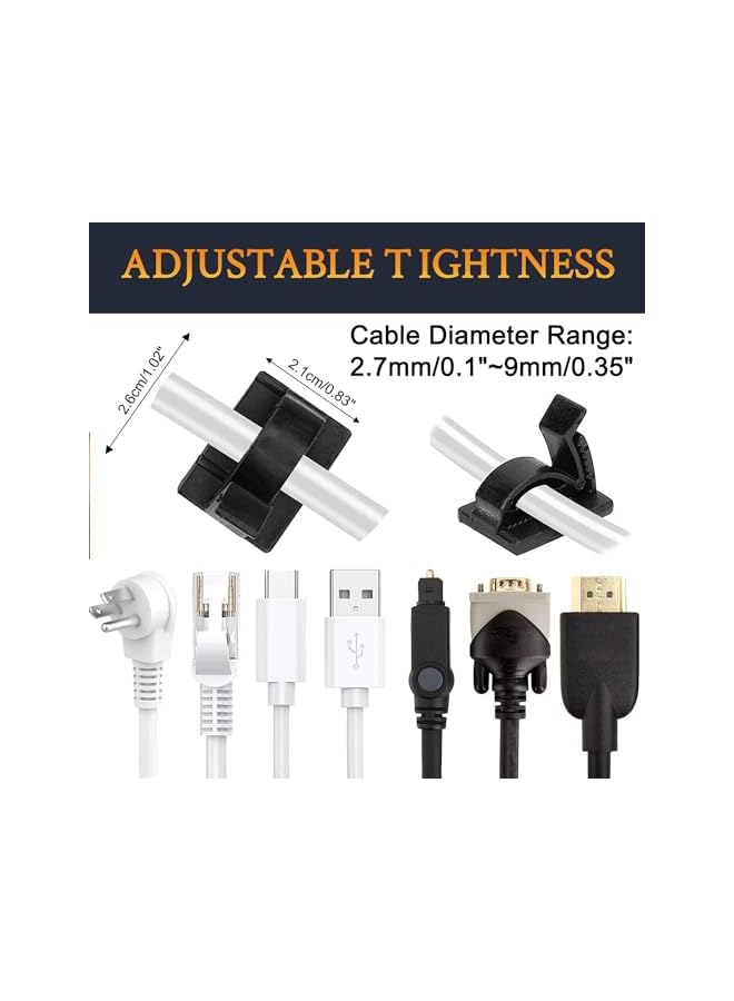 Green Tiger 50Pcs Adjustable Cable Management Clips, Adhesive Organizers Sticky Wire Clips Cord Holder for TV PC Ethernet Under Desk Wall Home Office - Image 3