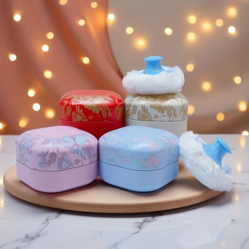 Red Large Plush Powder Puff Body Loose Powder Makeup Case Travel Fluffy - Image 1