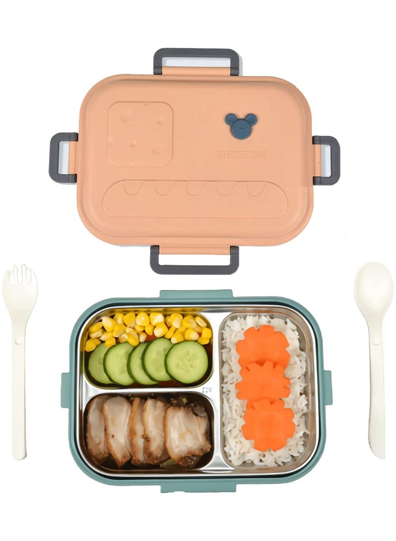 TOMSHOO Lunch Box for Kids Adults, 800ml Bento Lunch Box with Stainless Steel Lunch Containers Tray 3-Compartment, Leak-proof Bento Boxes for Kids Food Snack Containers for School Outdoors (Pink)  - Image 1