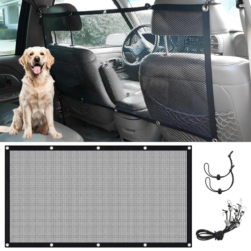 vvag Car Dog Barrier Net Universal Dog Barrier for Car with Adjustable Ropes and Hooks OnePiece Design Mesh for Most Cars SUVs Pickups Trucks and Vans45x24 Inches - Image 1